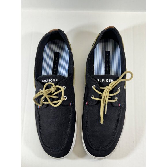 Tommy Hilfiger mens size 10.5 black Canvas Boat Shoes - Picture 8 of 16